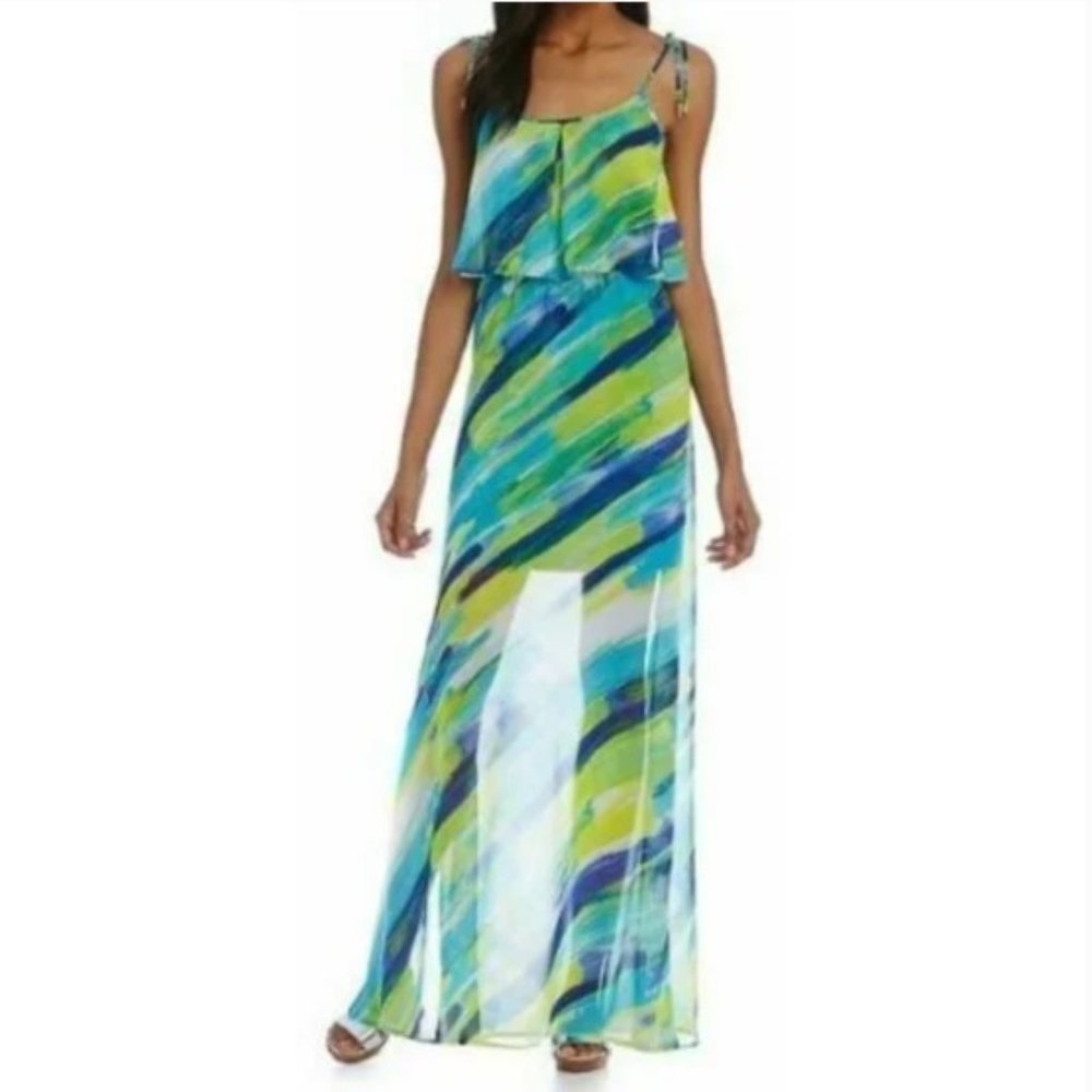 Calvin Klein Blue Green Printed Maxi Dress